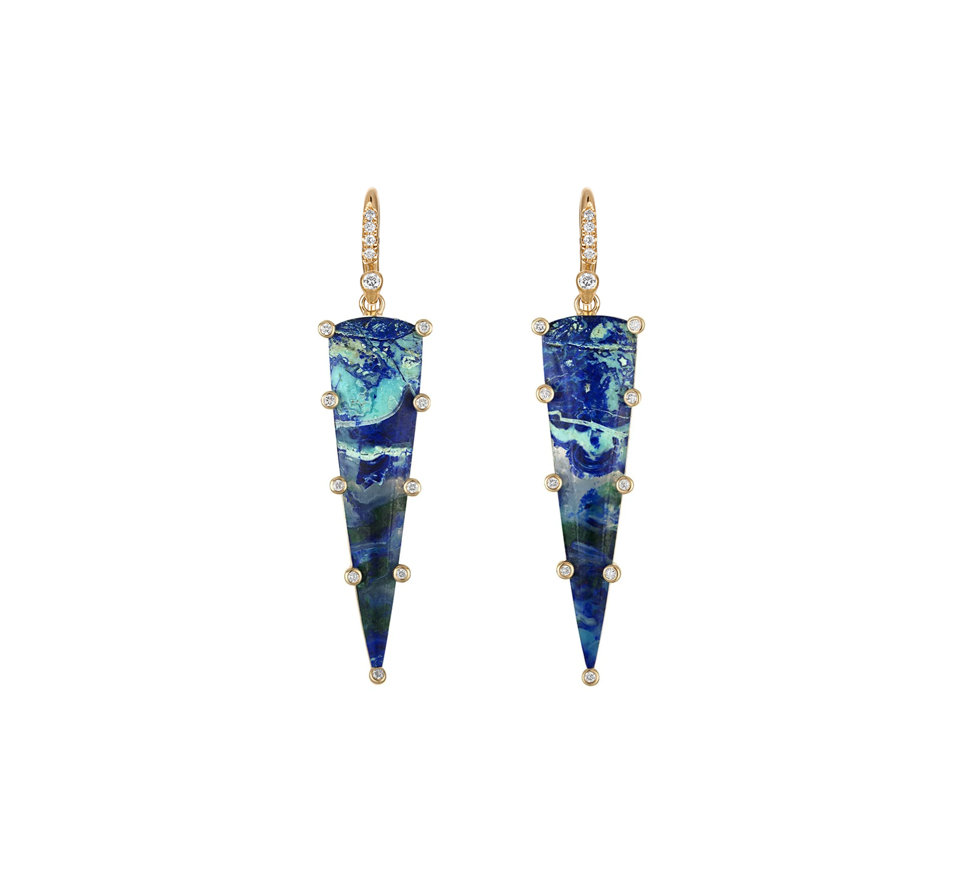 Dagger Earrings: Malachite Azurite and Diamond