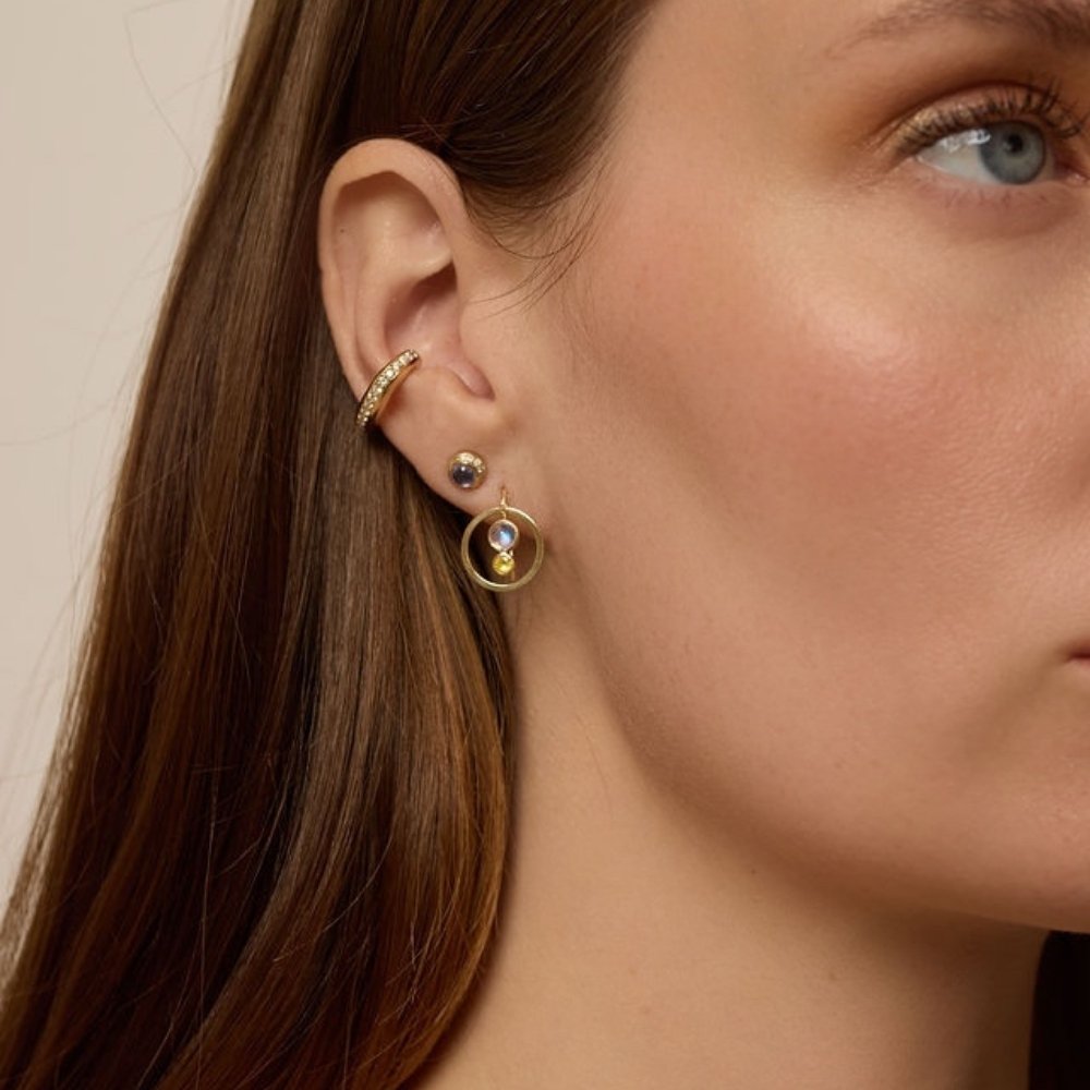 Moonstone Sapphire Venn Small Drop Earrings