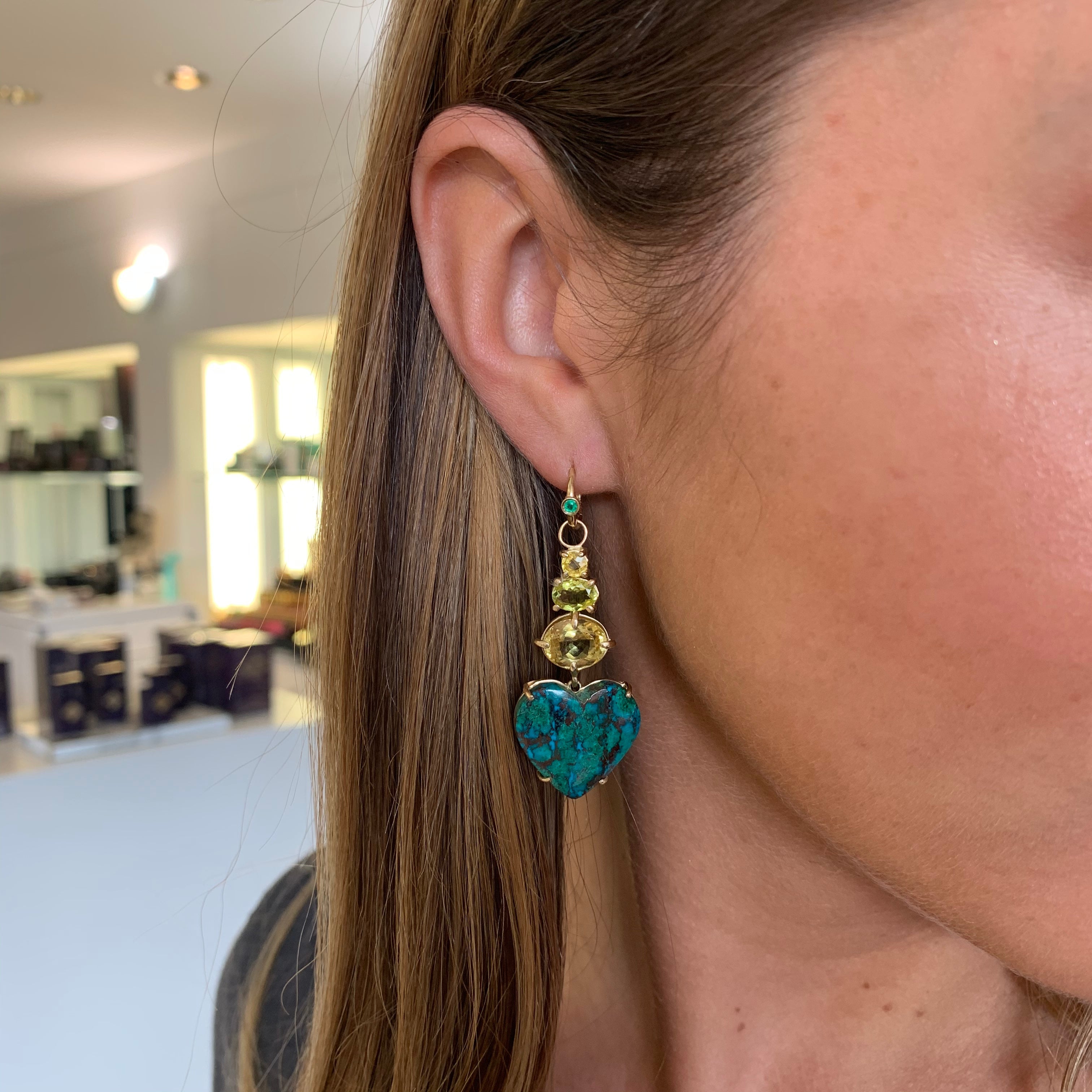 Chrysocolla & Yellow Tourmaline Dream/Love Earrings-Earring-Eden Presley Fine Jewelry