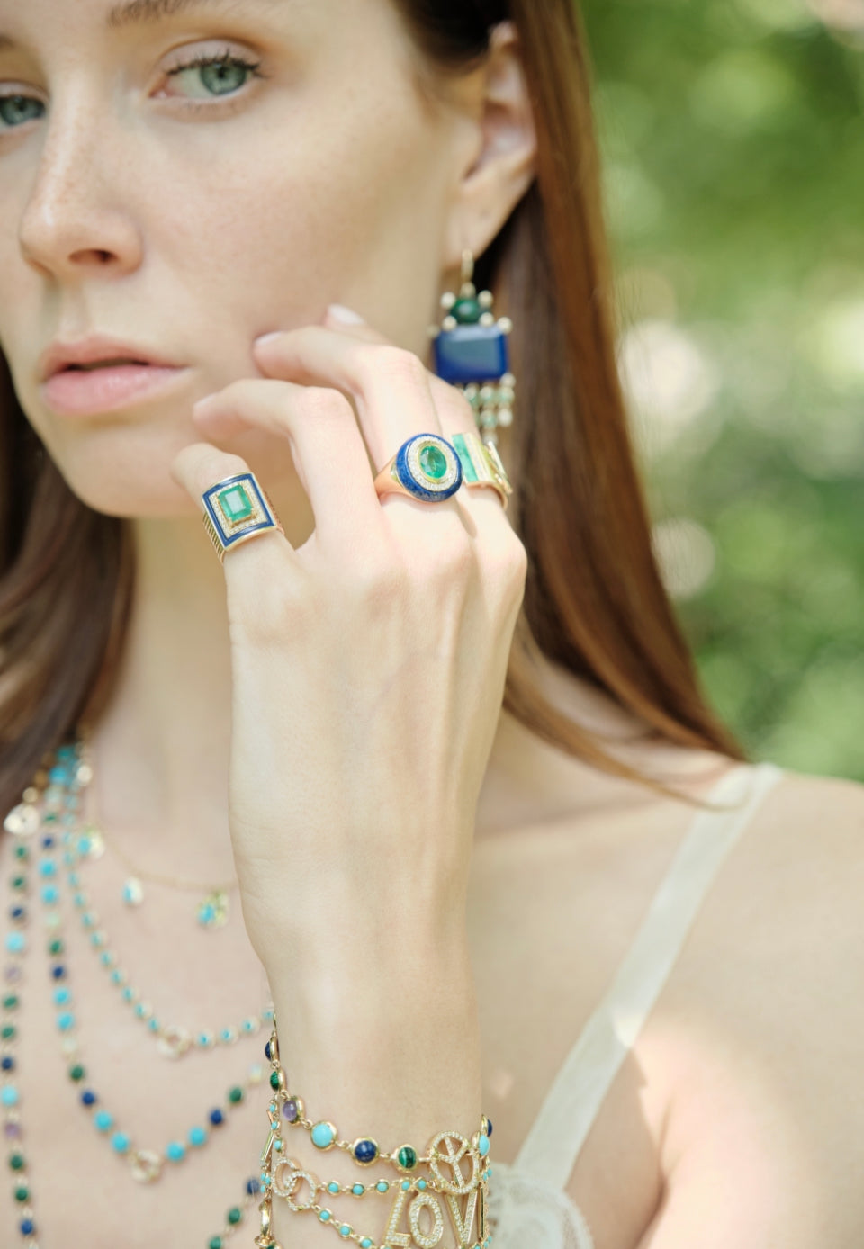 Lapis,Opal, Emerald, Diamond Earrings