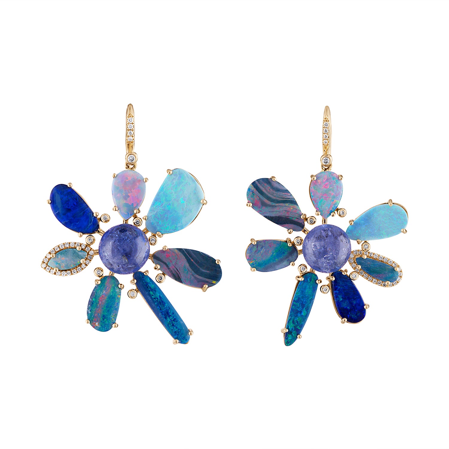 Boulder Opal, Tanzanite diamond earrings