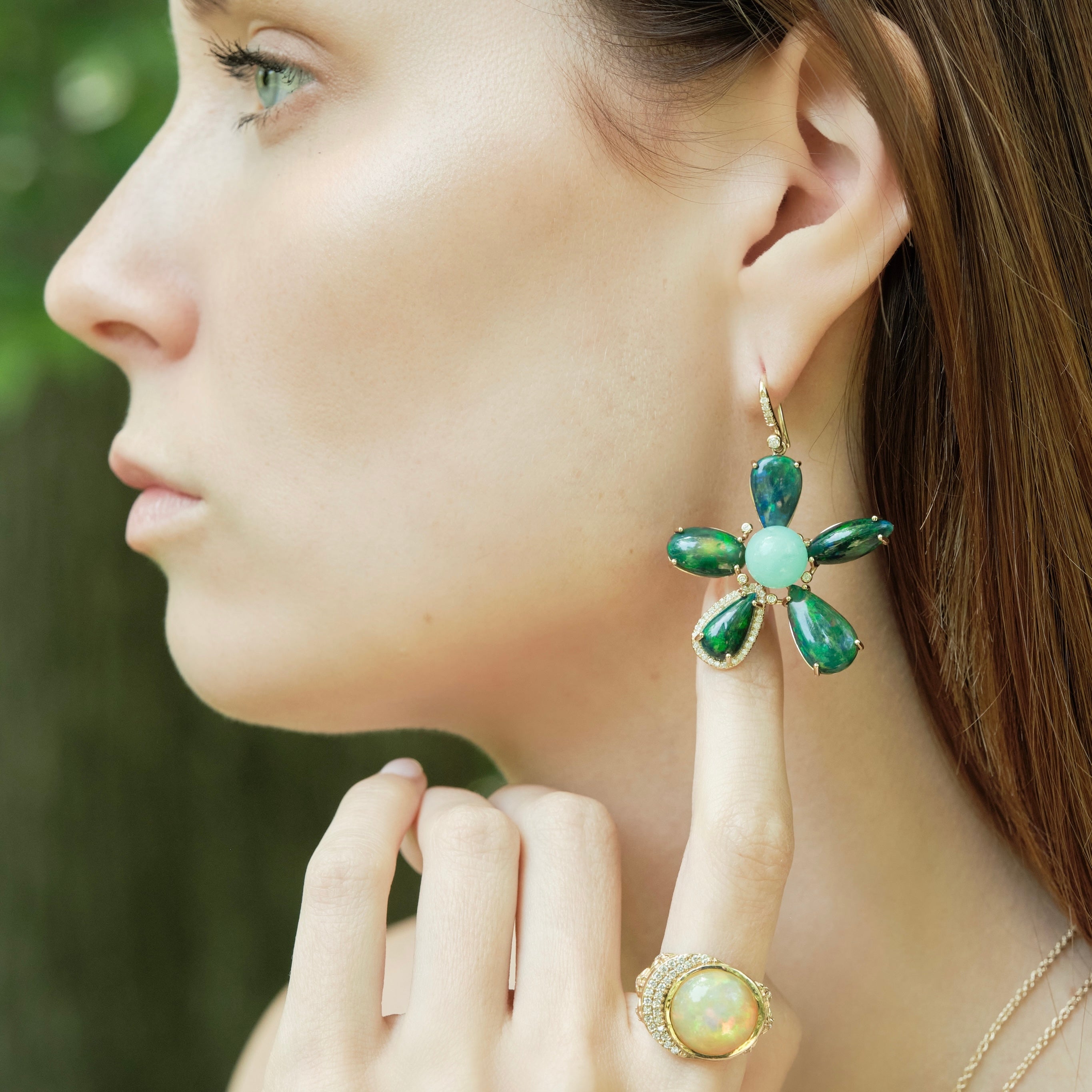 Opal, Chrysoprase, diamond earrings
