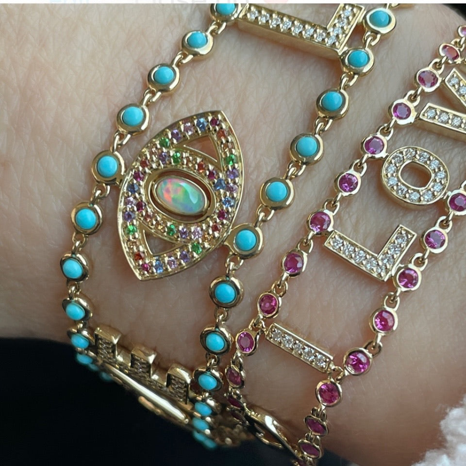 Turquoise & Diamond Mantra Bracelet
