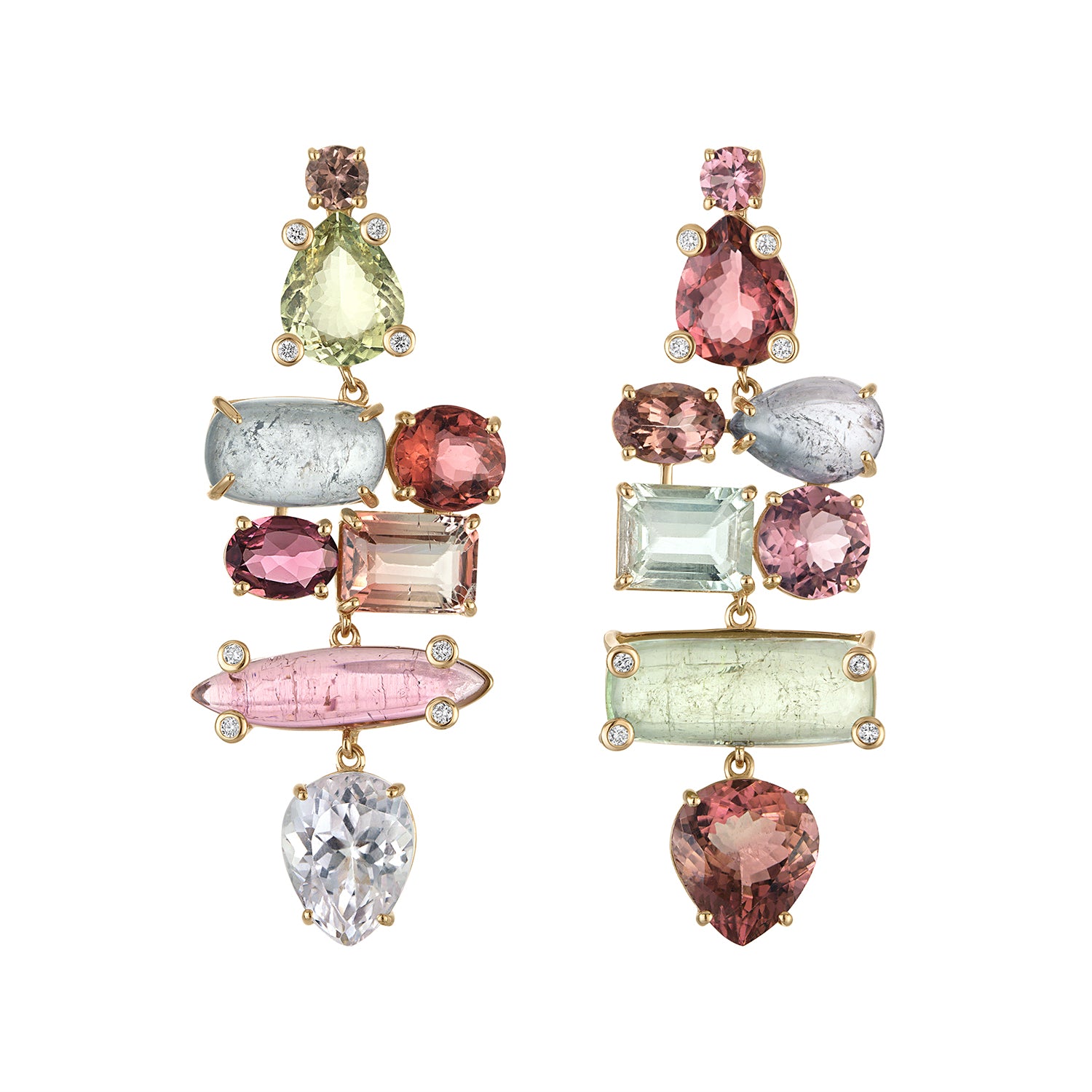 Cab Candy Tourmaline Puzzle Earrings 2