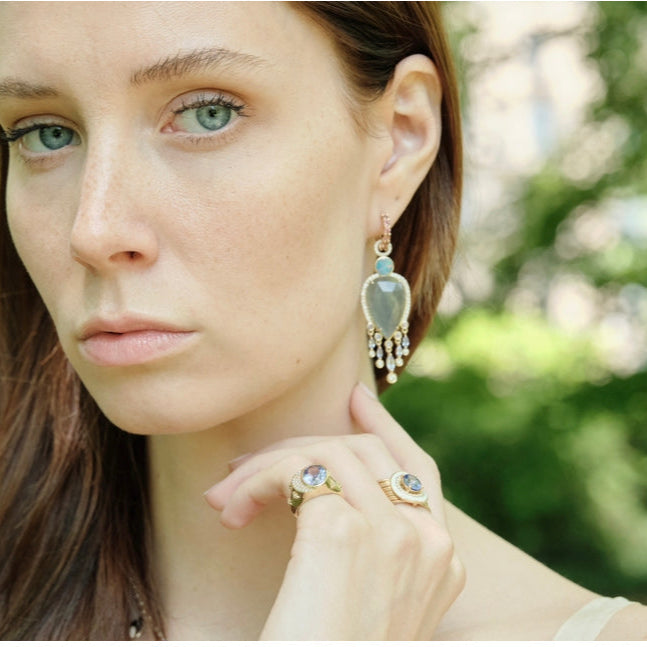 Labradorite, boulder opal, tanzanite diamond drops-Necklace, pendant, necklaces, earring, earrings-Eden Presley Fine Jewelry