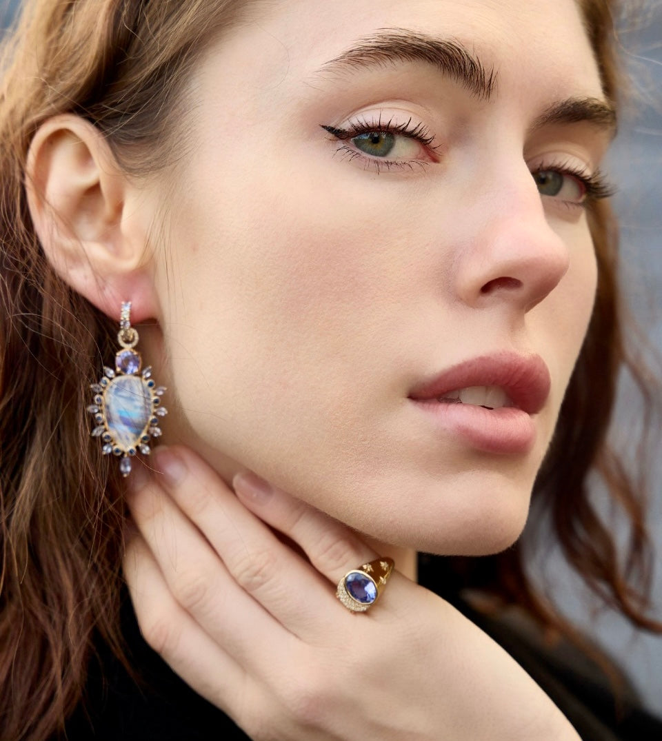 Moonstone, Kyanite, Tanzanite drops-Earrings-Eden Presley Fine Jewelry