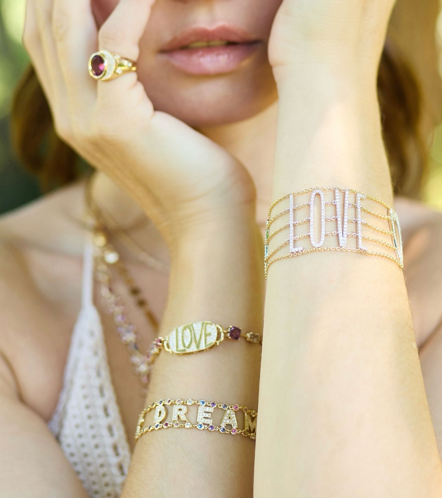 Multi chain Mantra Bracelet-Closeup