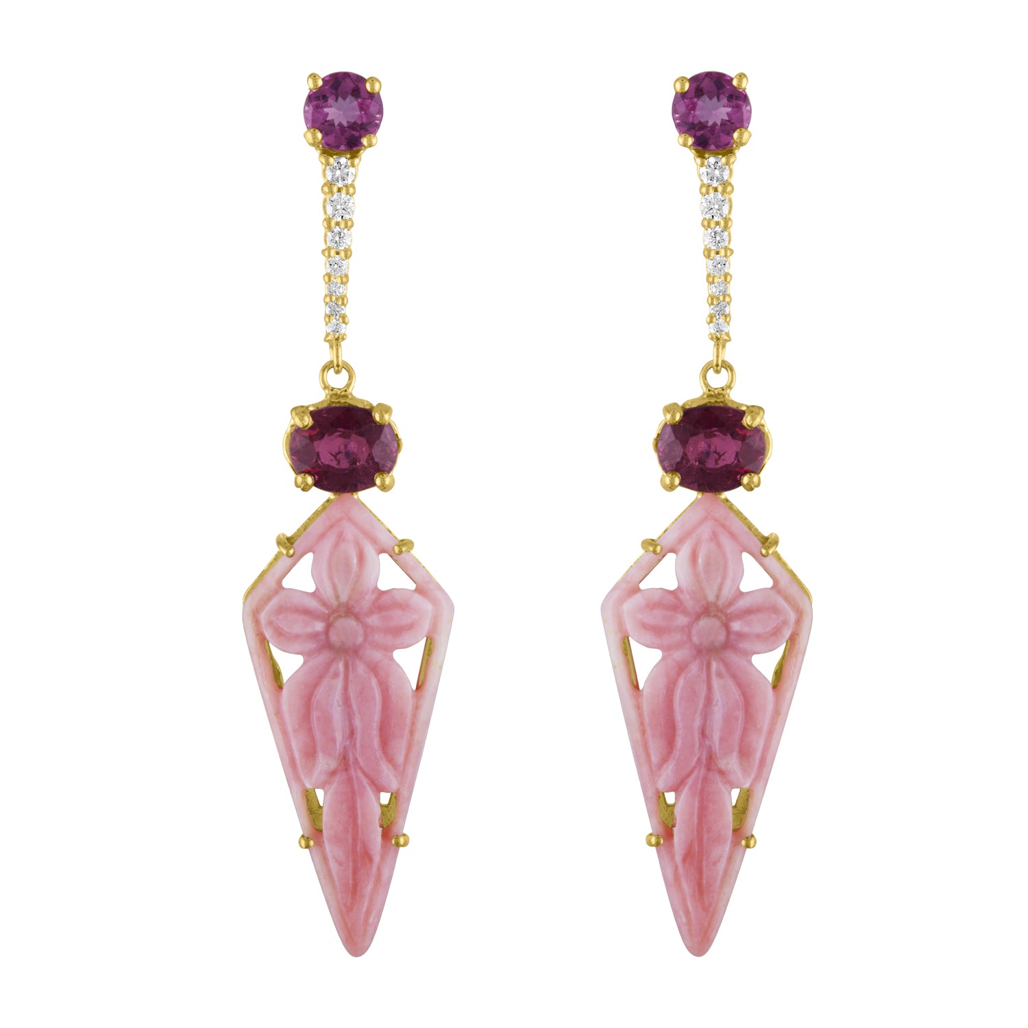 Pink Opal, Pink Tourmaline, & Diamond Earrings