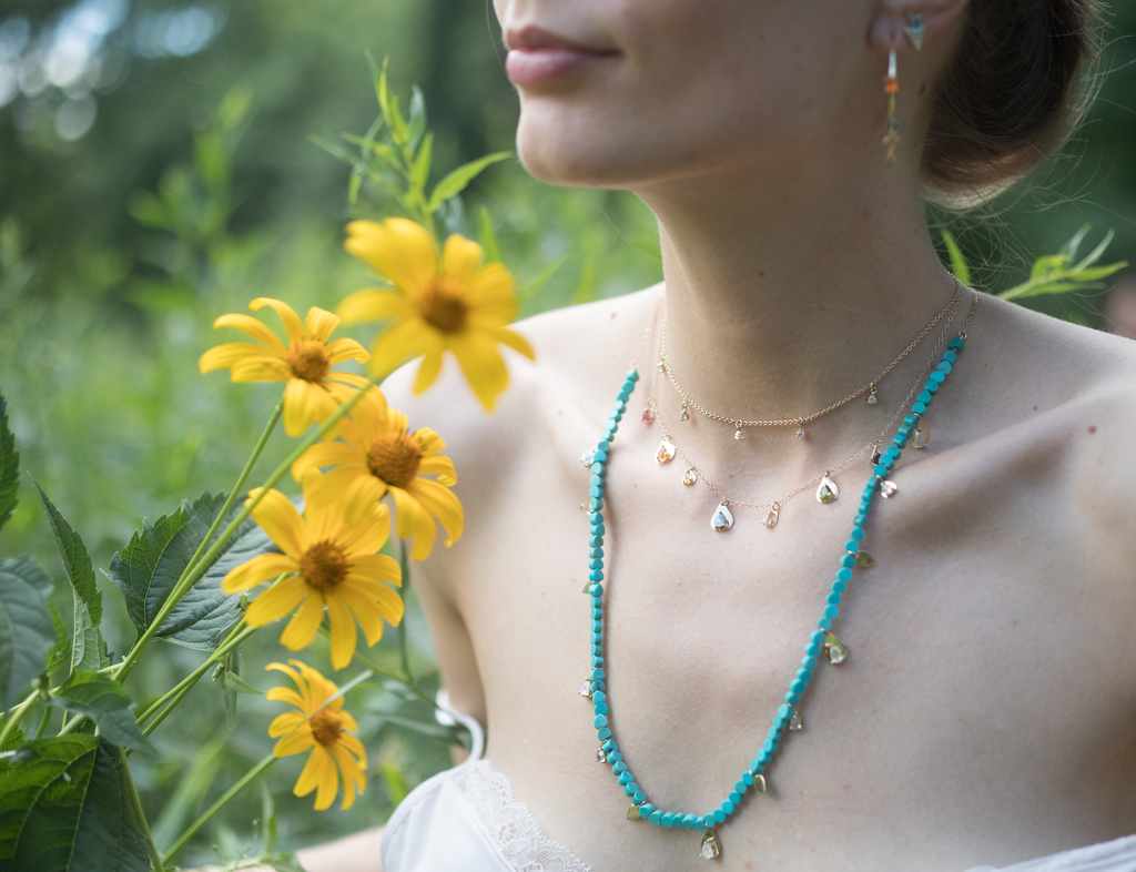 Beaded Turquoise/Moonstone Drop Necklace 