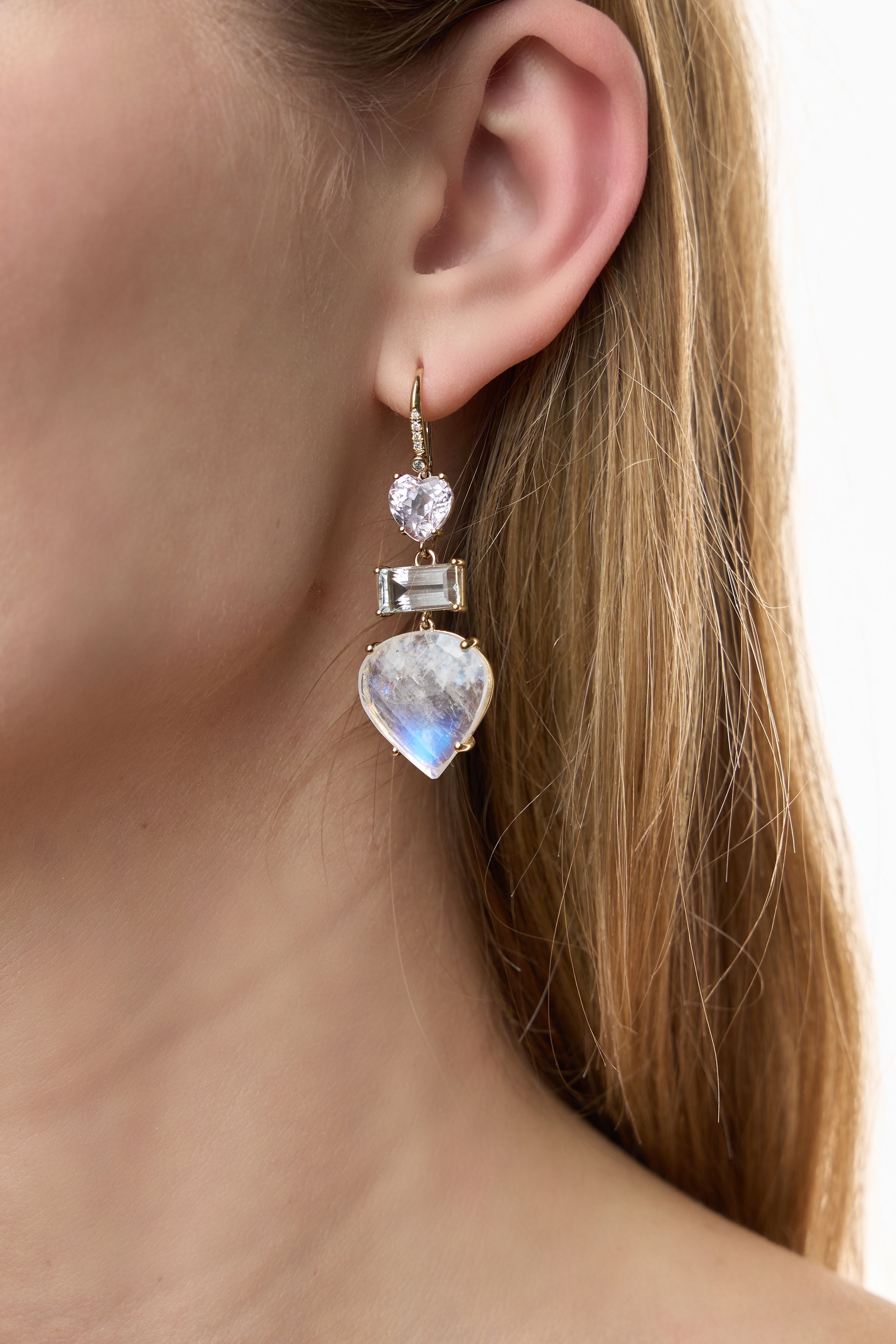 Blue moonstone, Aquamarine, Morganite Earrings
