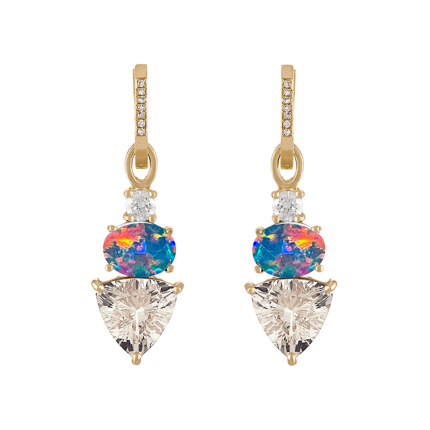 Morganite, Boulder opal diamond Earrings with Huggie