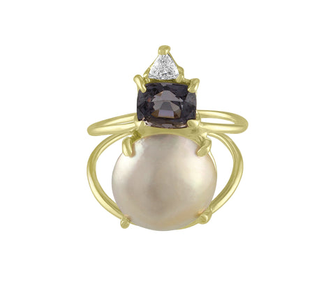 Pearl Spinel Diamond Pinkie Ring